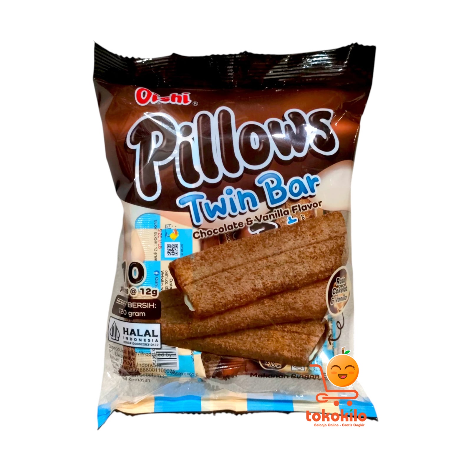 Oishi Pillows Twin Bar Vanilla, Cokelat (1 Bks X 10pcs) 12gr