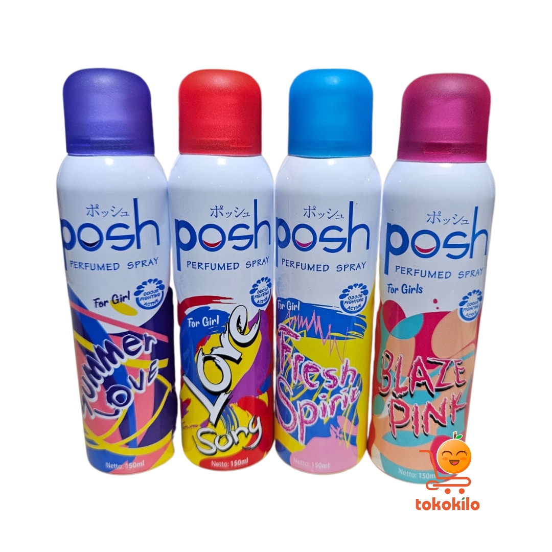 Posh Perfumed Spray Blaze Pink, Fresh Spirit Biru, Love Song Merah, Summer Love Ungu 150ml