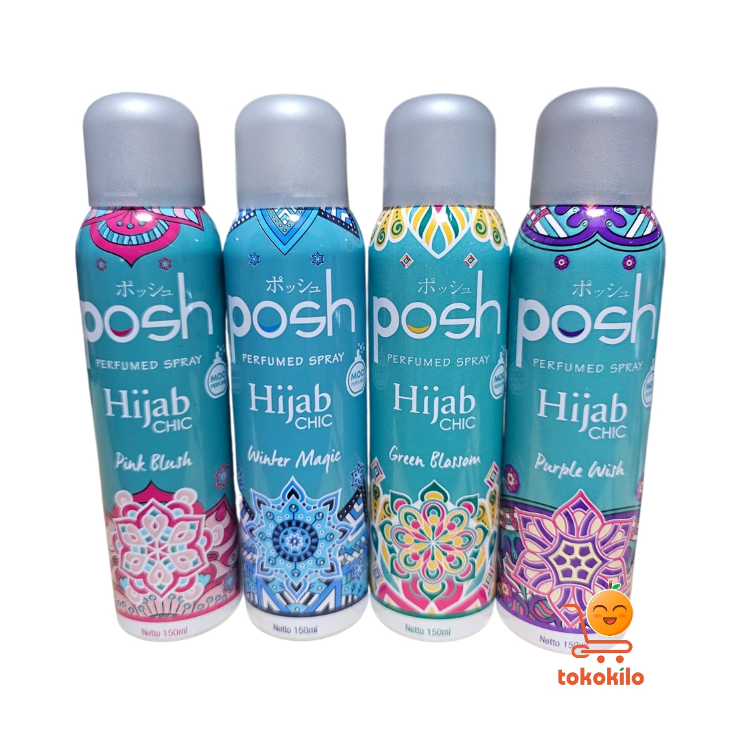 Posh Spray Hijab Chic Perfumed Body Spray Pink, Blush, Hiaju Blossom, Ungu Wish, Winter Magic Biru 150ml