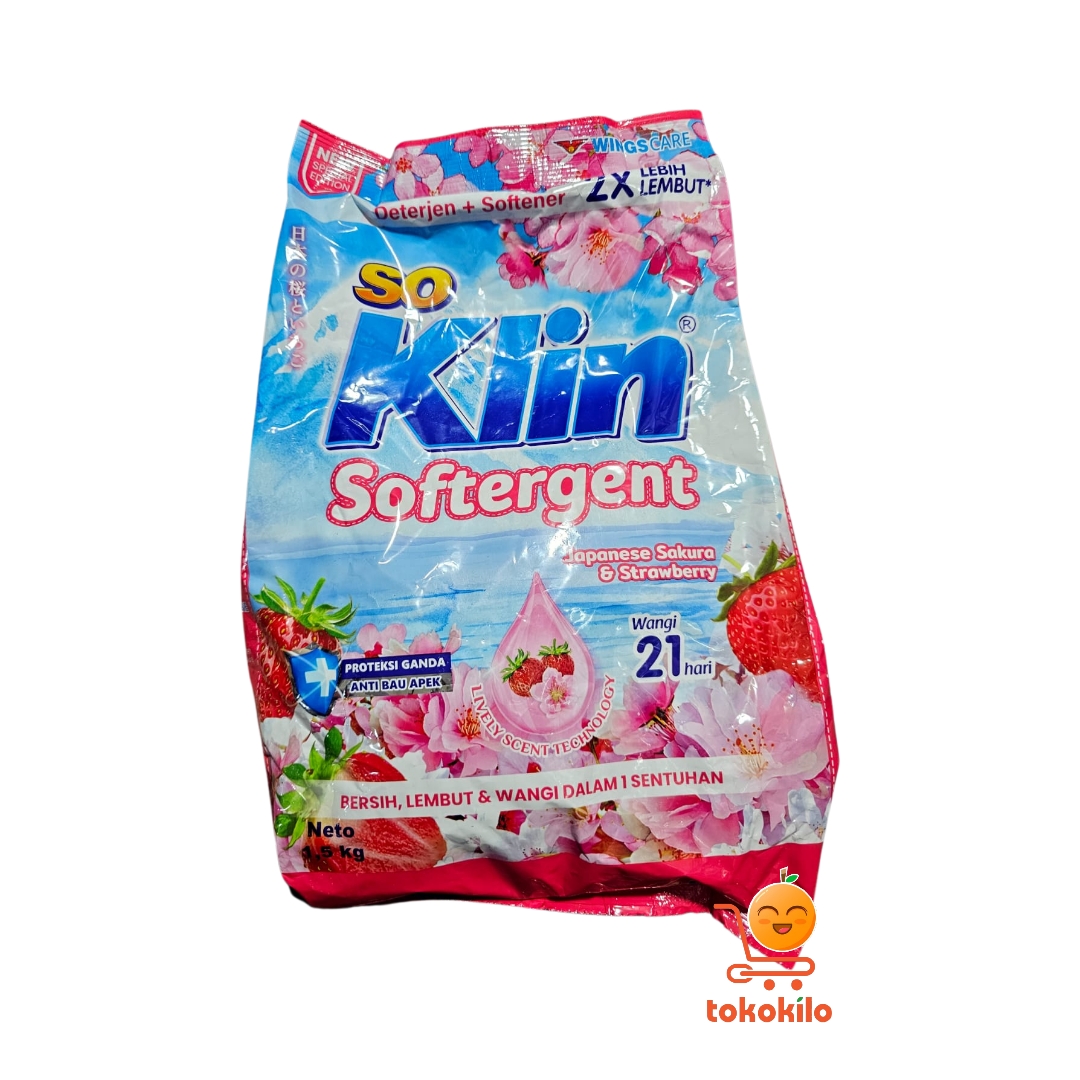 SoKlin Softergent Bubuk varian Japanese Sakura & Strawberry 225gr, 720gr, 1,5kg