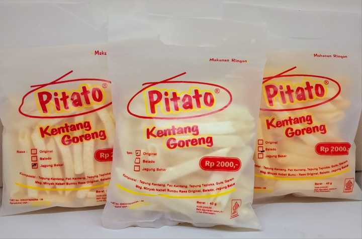 Pitato Kentang 40gr rasa Original, Balado dan Jagung Bakar