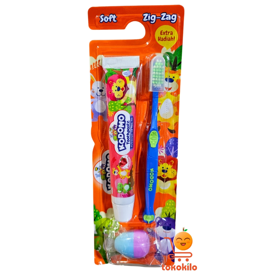 Kodomo Sikat Gigi 2in1 dengan Odol Gigi Kodomo Soft Zig Zag 