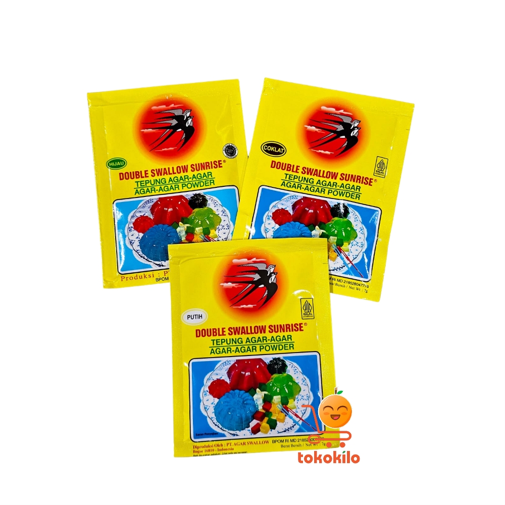 Tepung Agar-Agar Double Swallow Sunrise Warna Coklat, Hijau, Putih 7gr