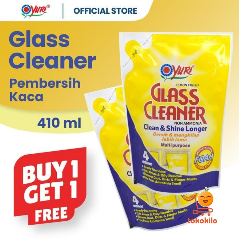 Pembersih Kaca Yuri Glass Lemon Fresh 410ml BANDED (Beli 1 GRATIS 1)