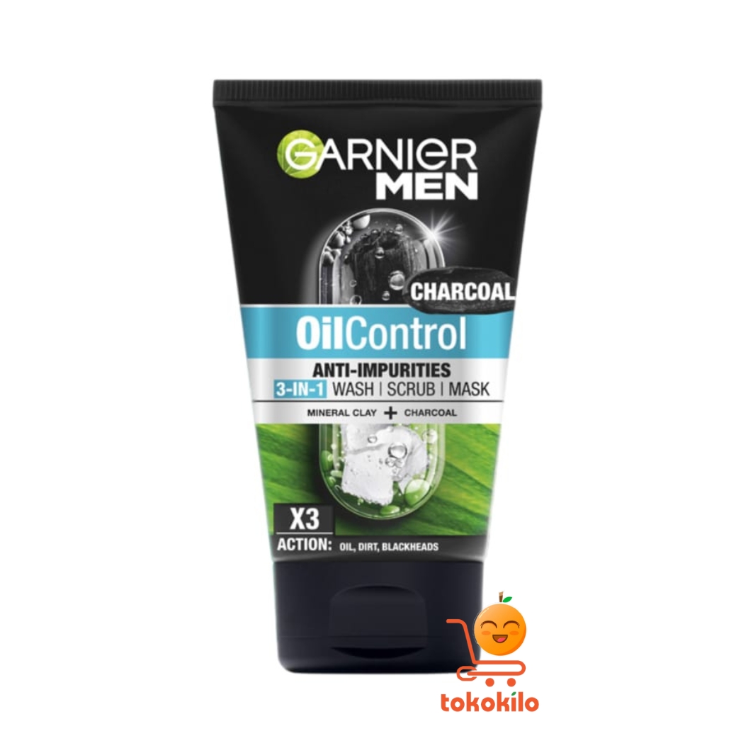 Garnier Men Oil Control Charcoal Anti-Impurities 3-in-1 Wash, Scrub, & Mask 50ml, 100ml