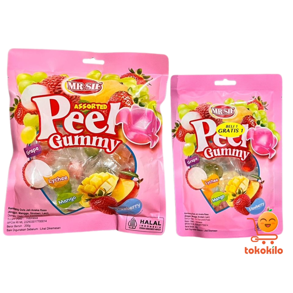 Mr. Sif Assorted Peel Gummy Rasa Buah 80gr, 200gr